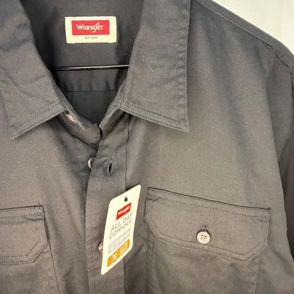 Wrangler Men's Black Long Sleeve Work Shirt Casual Button Up Top Size L - Picture 3 of 5